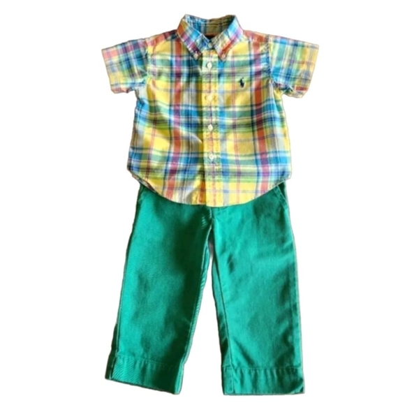 Ralph Lauren infant Madras SS button-down and Chino bundle Size 12 months - Picture 1 of 13